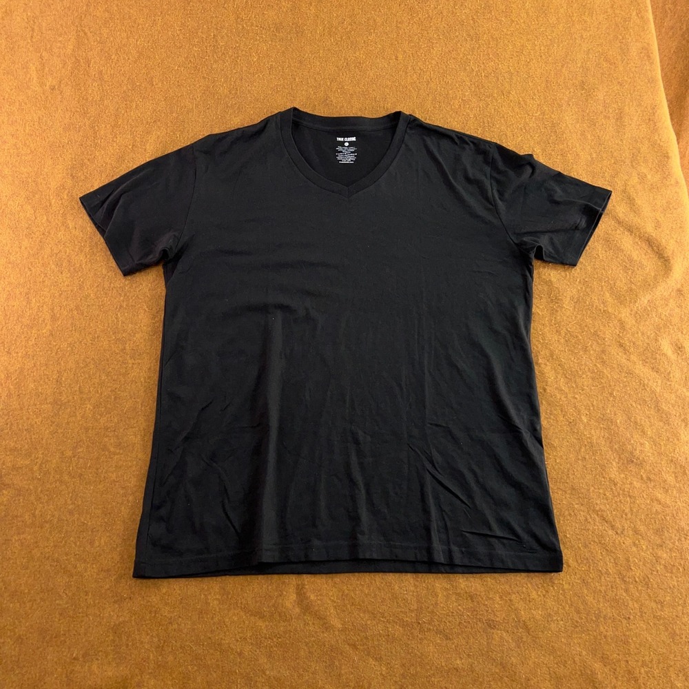 True Classic Mens XL Black Solid V-Neck Short Sleeve T-Shirt New